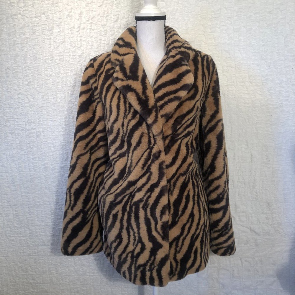 REVOLVE Faux Fur Tiger Stripe Coat in Tan and Black - Picture 2 of 8